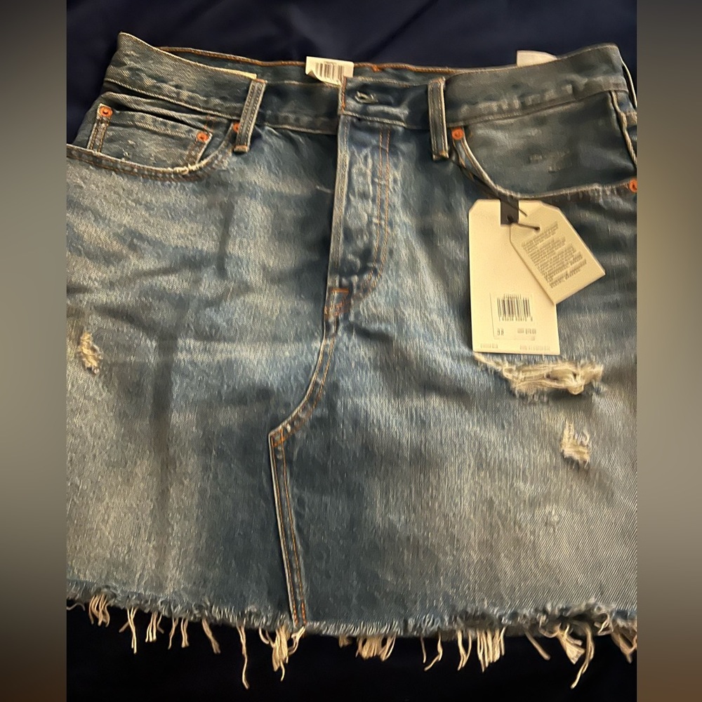 High rise deconstructed denim skirt